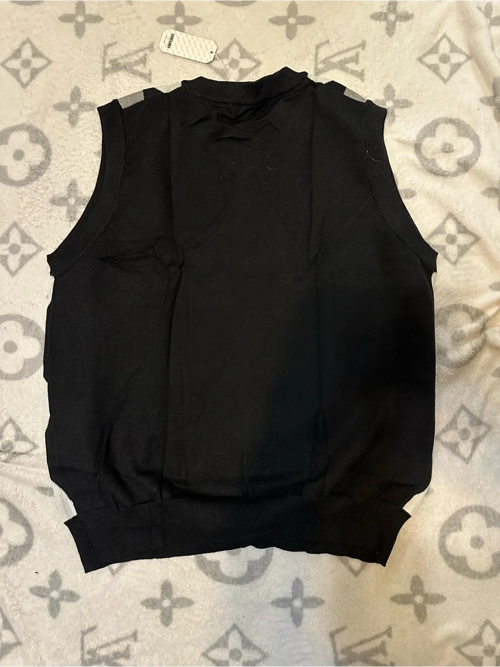 Argyle Knit Sweater Vest in Black, Gray & White